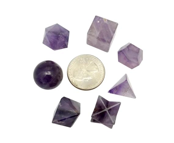 Amethyst Sacred Geometry Set - 7 Piece Healing Crystal Platonic Solid Shape Set for Chakra Balancing
