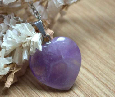 Genuine Amethyst Heart Pendant for Memory Power and Crown Chakra Healing
