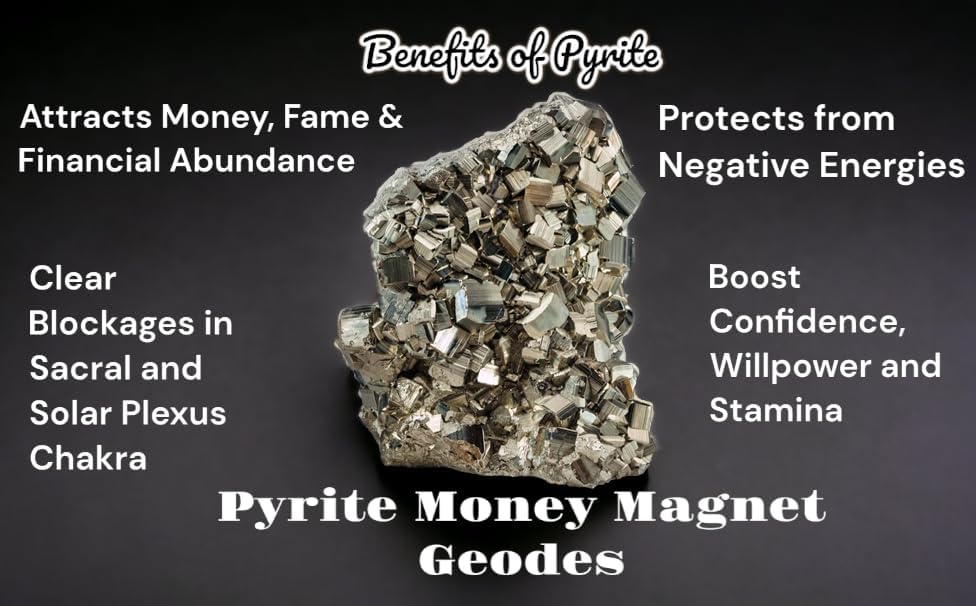 Divinity Crystals Golden Pyrite Crystal Cluster Geode - Original High Energy Natural Iron Pyrite Stone for Abundance, 200 Grams+ Size
