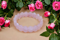 Divinity Crystals Natural Rose Quartz Bracelet - 10 mm Faceted Pure Flat Beads for Good Luck, Love, Abundance, Healing and Meditation