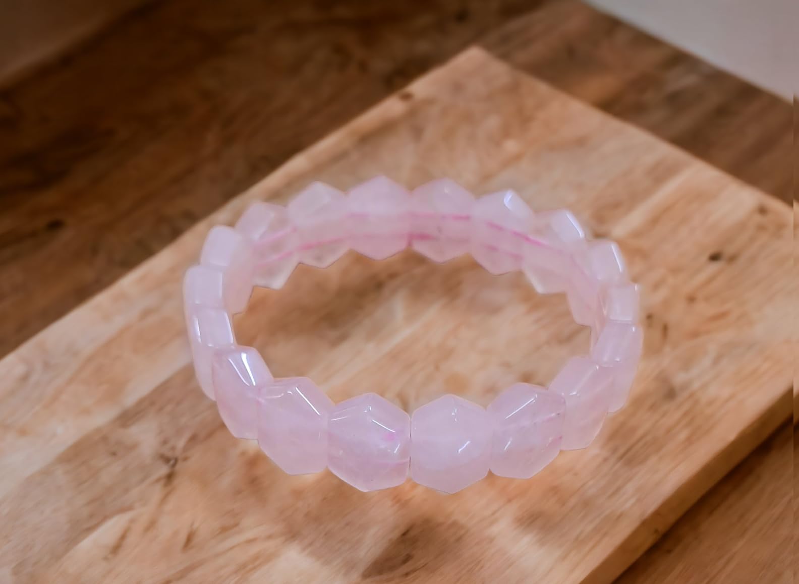 Divinity Crystals Natural Rose Quartz Bracelet - 10 mm Faceted Pure Flat Beads for Good Luck, Love, Abundance, Healing and Meditation