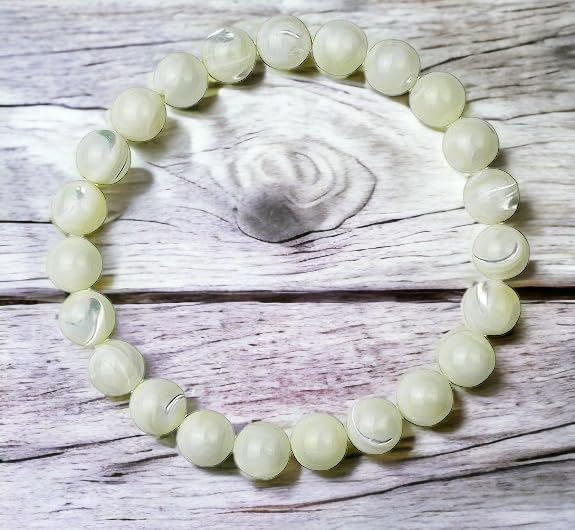 Divinity Mother of Pearl Bracelet - 8 mm Certified Unisex Nacre Bracelet for Prosperity and Abundance