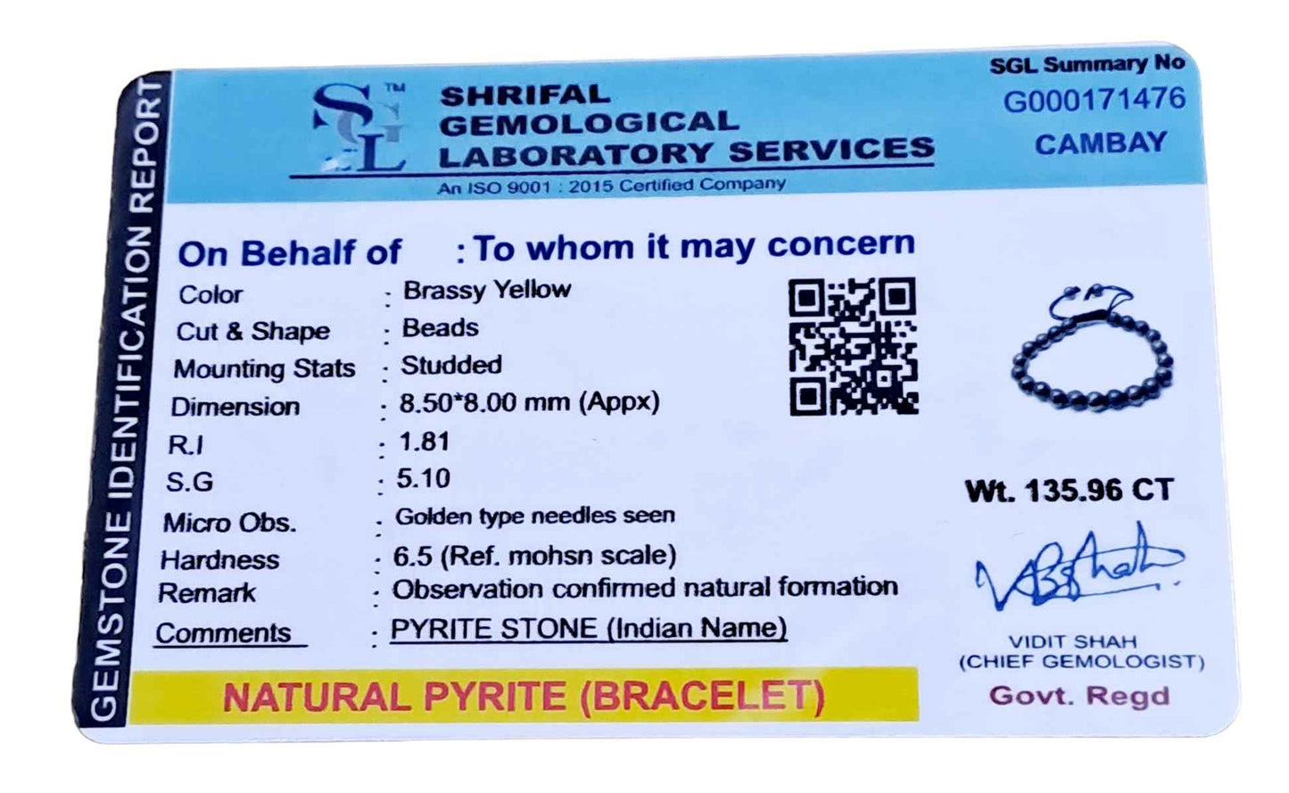 Divinity Crystals Pyrtie Certified Adjustable String 8 mm Bracelet for Will Power Manifestation and Financial Abundance - Buy Pyrtie Crystals Bracelet Now