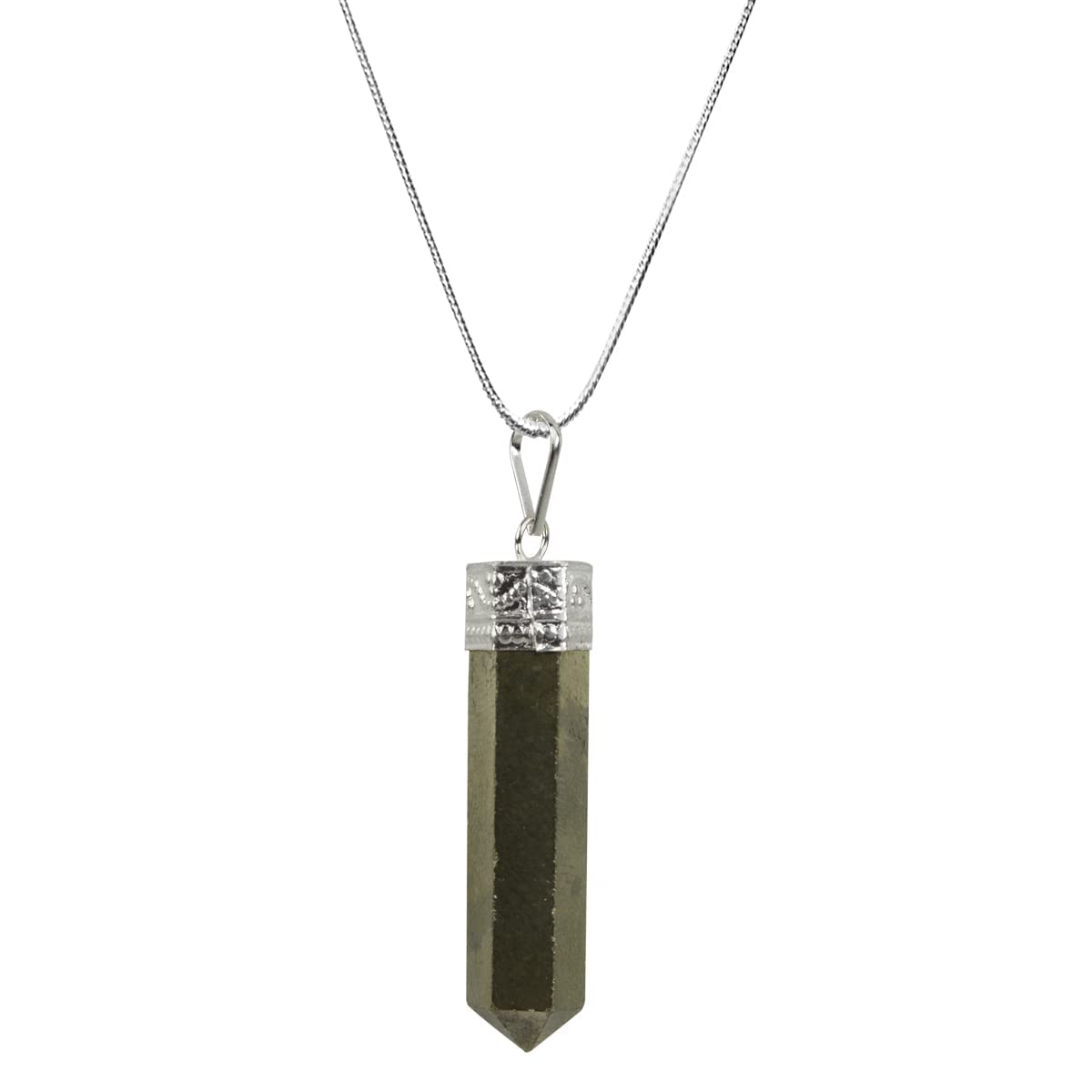 Divinity Crystals Pyrite Pencil Locket Pendant with Chain for Will Power, Manifestation, and Financial Abundance