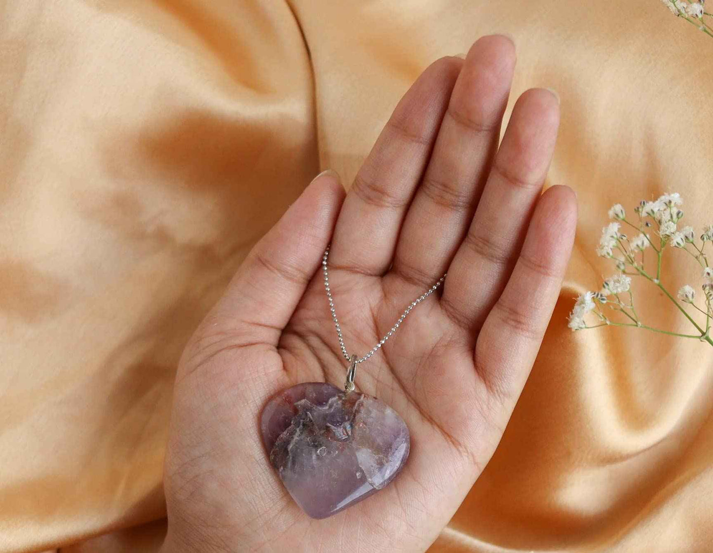 Genuine Amethyst Heart Pendant for Memory Power and Crown Chakra Healing
