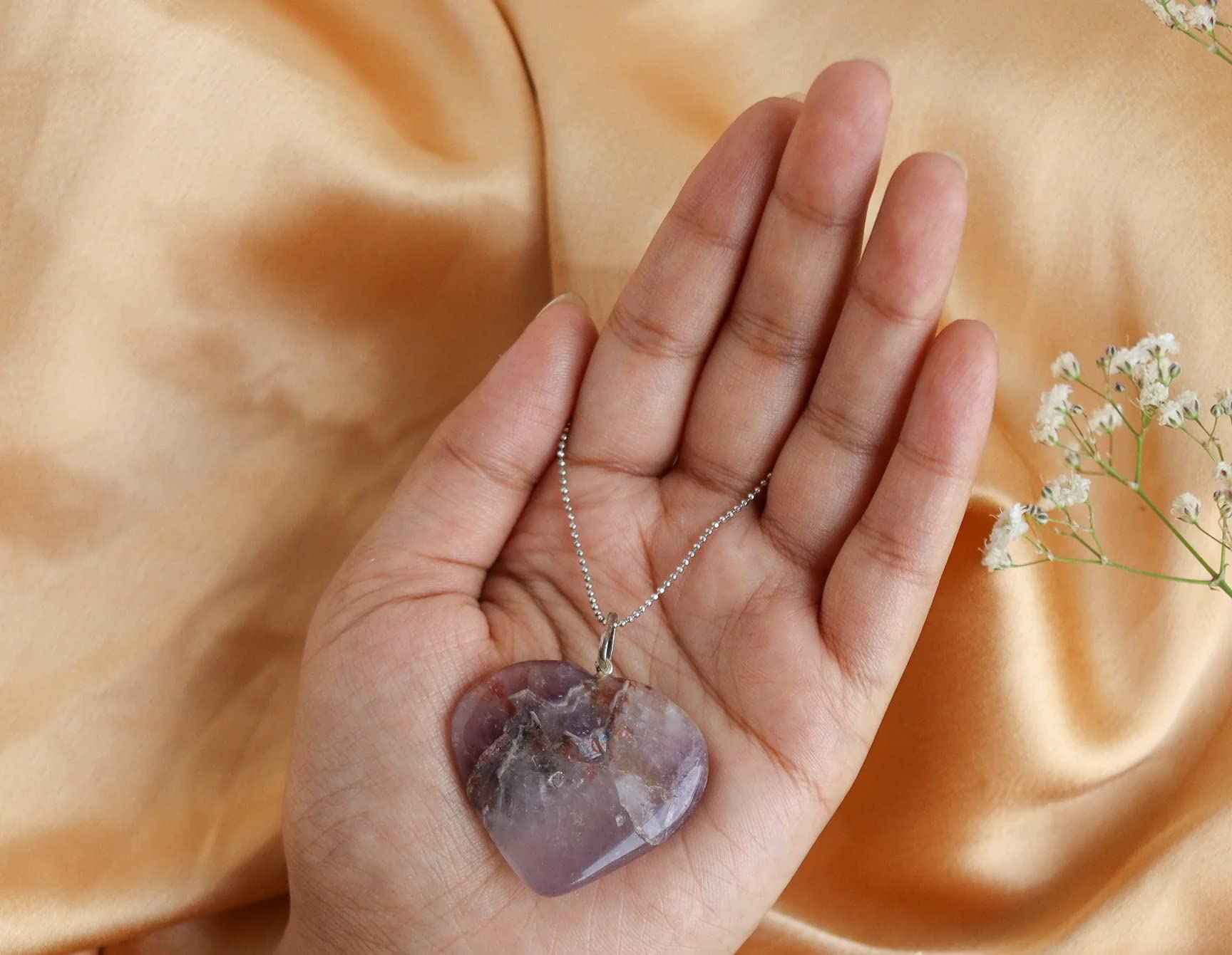 Genuine Amethyst Heart Pendant for Memory Power and Crown Chakra Healing