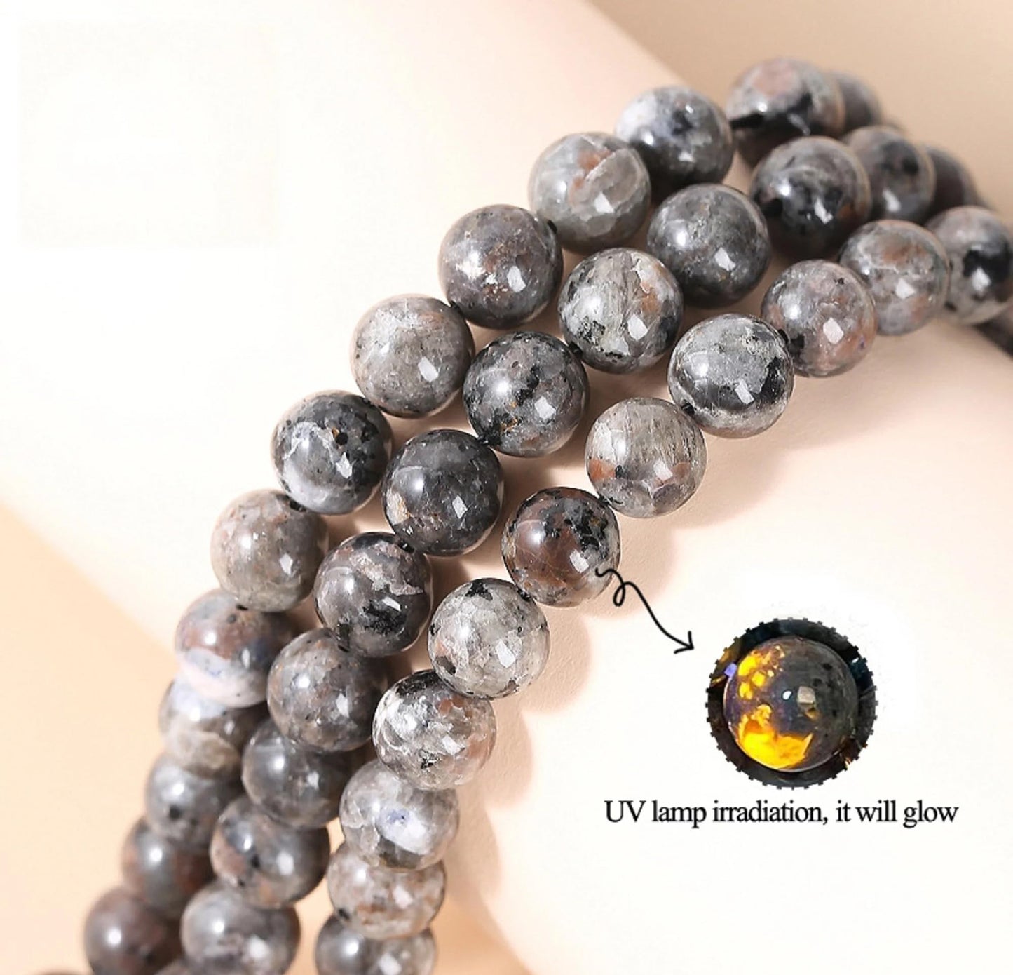 Yooperlite Fluorescent Bracelet – 8mm Certified Natural Stone UV Reactive Handmade Stretch Bracelet