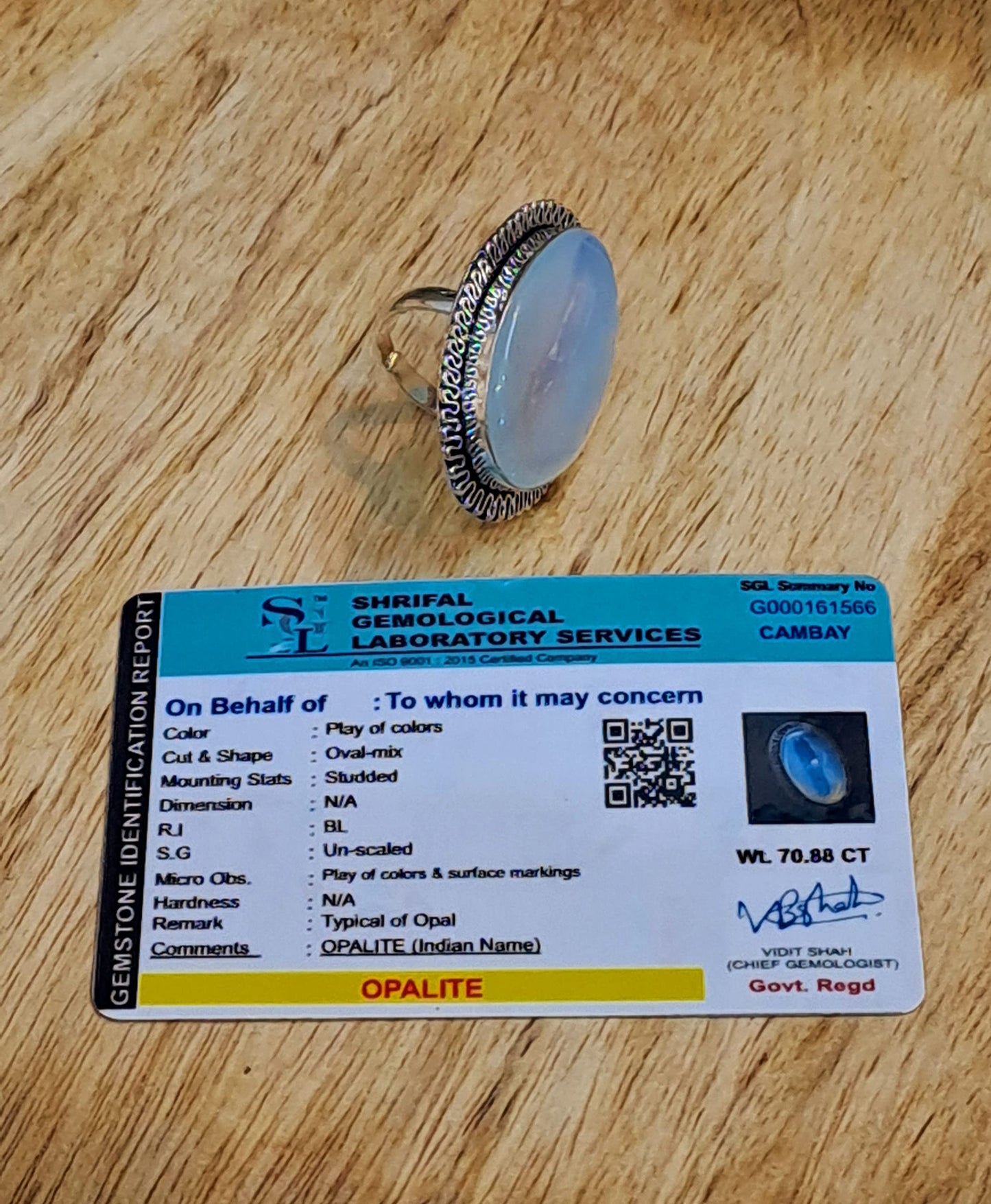 Divinity Opalite Crystal Ring - Certified Adjustable Healing Ring for Improved Communication and Meditation