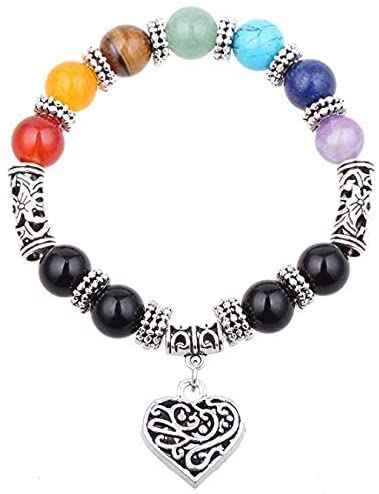 Divinity Crystals 7 Chakra Heart Bracelet - Natural 8 mm Crystal Bracelet for Good Luck, Love, Abundance, Healing, and Meditation for Men and Women 7 Chakra Bracelet